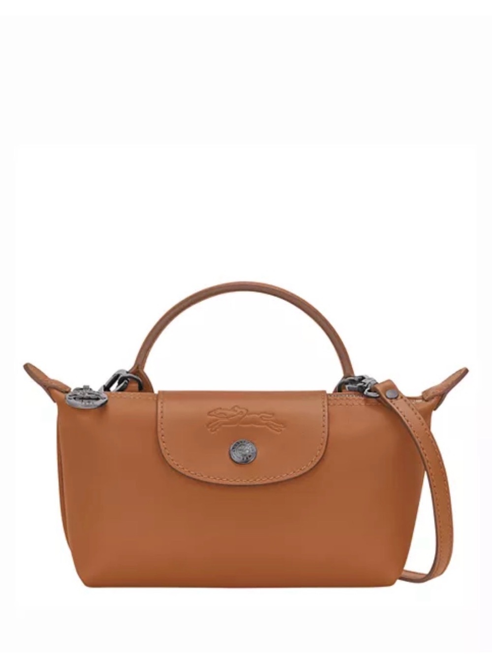 Longchamp Le Pliage Xtra Leather Mini Crossbody Pouch in Cognac